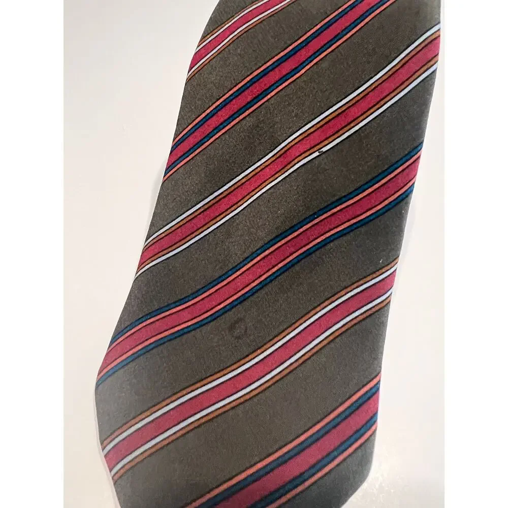 Ermenegildo Zegna Men’s Silk Necktie Dark Gray Red Gold JL